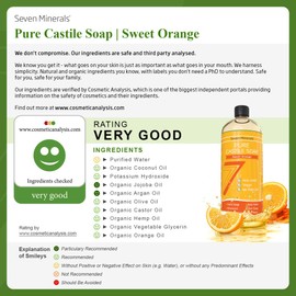 Pure Castile Soap, Sweet Orange - No Palm Oil, GMO-Free - Gentle Liquid Soap For Sensitive Skin & Baby Wash - All Natural Vegan Formula with Organic Carrier Oils (33.8 fl oz)