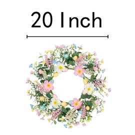20 Inch Easter Wreath for Front Door Easter Colorful Eggs Wreath Spring Flower Decorations Gifts Party Table Home Decor