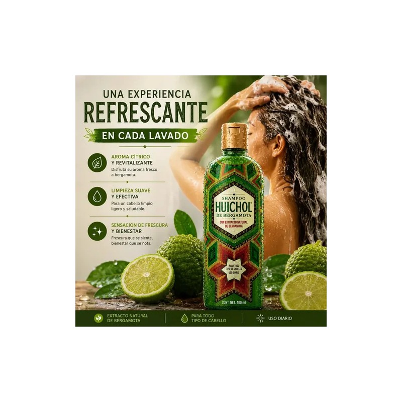 Shampoo Huichol Bergamota 400 ml Crecimiento y Anti Frizz