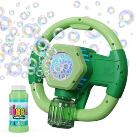 Babuloo Steering Wheel Bubble Machine, Automatic Bubble Blower for Kids 10000+ Bubbles Per Minute, 10 Holes Outdoor Bubble Machine Toys with Lights/110ml Solution for Wedding Party Birthday, Green