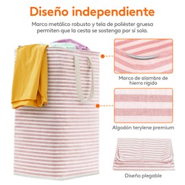 Lifewit Cesto para Ropa Sucia con Capacidad Extra Grande, Revestimiento de Impermeabilización, Algodón y PEVA de Terileno, Bolsa de Almacenamiento, Cesto Plegable de Lavandería, 80L,Rosa