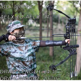 CENWTY Archery Compound Bow Set 20-70 LBS, Draw Length 24"-30", up to IBO 320 fps, Hunting Compound Bow with All Accessories for Archery Hunting Target Shooting Practice RTH (Black Right Hand)