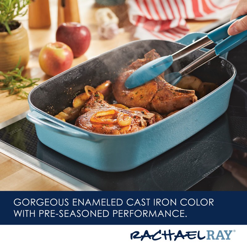 Rachael Ray NITRO Cast Iron Roasting Lasagna Pan/Baking Dish, Roaster/Rectangular,