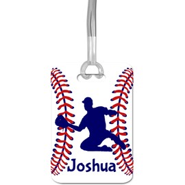Baseball Gifts for Boys Team - Personalized Backpack Name Tag for Bag - Sports Present Idea - Luggage Suitcase Travel Accessory (Outfielder)