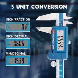Dasqua 6” IP54 Digital Caliper, Stainless Steel Water-Resistant Precision Measuring Tool with Large LCD, Inch/Metric/Fraction Switch, Resolution 0.0005"/0.01mm/1/128, Accuracy ±0.001"/0.02mm
