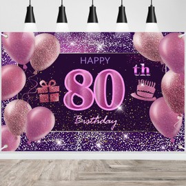 80th Birthday Decorations IMISI Happy Birthday Banner Pink Birthday Backdrop Decorations for a Party