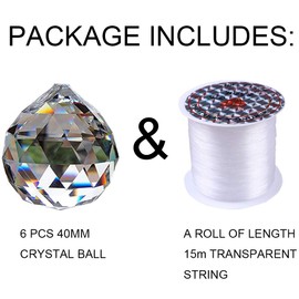 NUPTIO 40 mm Clear Crystal Ball Prism - Pack of 6 Hanging Pendant Suncatcher for Ceiling Lights, Feng Shui, Home for Wedding, Office Decorations