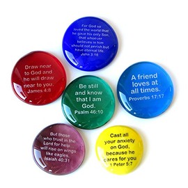 Lifeforce Glass Scripture Glass Stones, Six of Your Favorite Inspiring Bible Verses on Translucent and Opaque Rocks Set I.