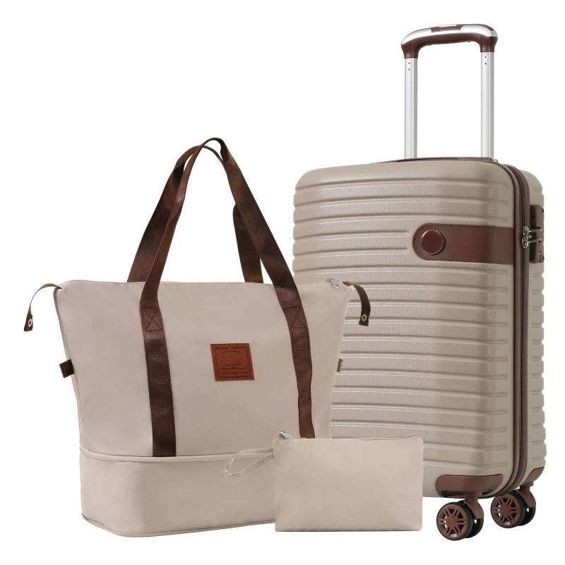 20 Inch Khaki Luggage Sets 3-Piece Lightweight Hardshell ABS Carry-On