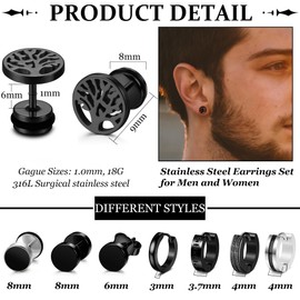 MILACOLATO 8 Pairs Mens Earrings Black Earrings for Men Stainless Steel Hypoallergenic Ear Piercing Black Hoop Earrings for Men Silver+Black
