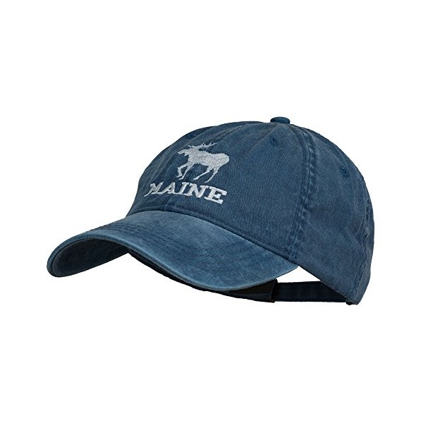 e4Hats.com Maine State Moose Embroidered Washed Dyed Cap - Navy OSFM