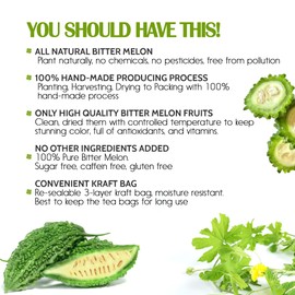 Lavendium, Premium 200 Bitter Melon Tea Bags, 100% Natural & Pure From Bitter Melon Fruit. Bitter Melon Herbal Tea. Bitter Melon Fruit Tea. No Sugar, No Caffeine, No Gluten, Vegan.