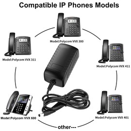 48V Power Cord for Polycom Power Supply is Compatible with VOIP Polycom VVX Models 101, 201, 300, 301, 310, 311, 400, 401, 410, 411, 500, 501, 511, 550, 600, 601, 611, 1500,CCX 500, 600, 700.