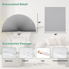 Tonature Arch Window Shades Half Circle Light Filtering Cellular Shades Cordless No Drill for Windows Half Moon Honeycomb Fabric No Tools Honeycomb Shades Easy Install (Grey-Light Filtering 36" X 72")