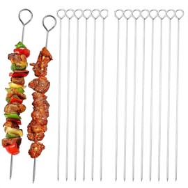 20 PCS 30 cm Stainless Steel Kebab BBQ Skewers Barbecue Sticks Metal Skewers for Meat Vegetables