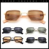SA106 Hipster Dad Fashion Double Rim Narrow Rectangular Luxury Sunglasses