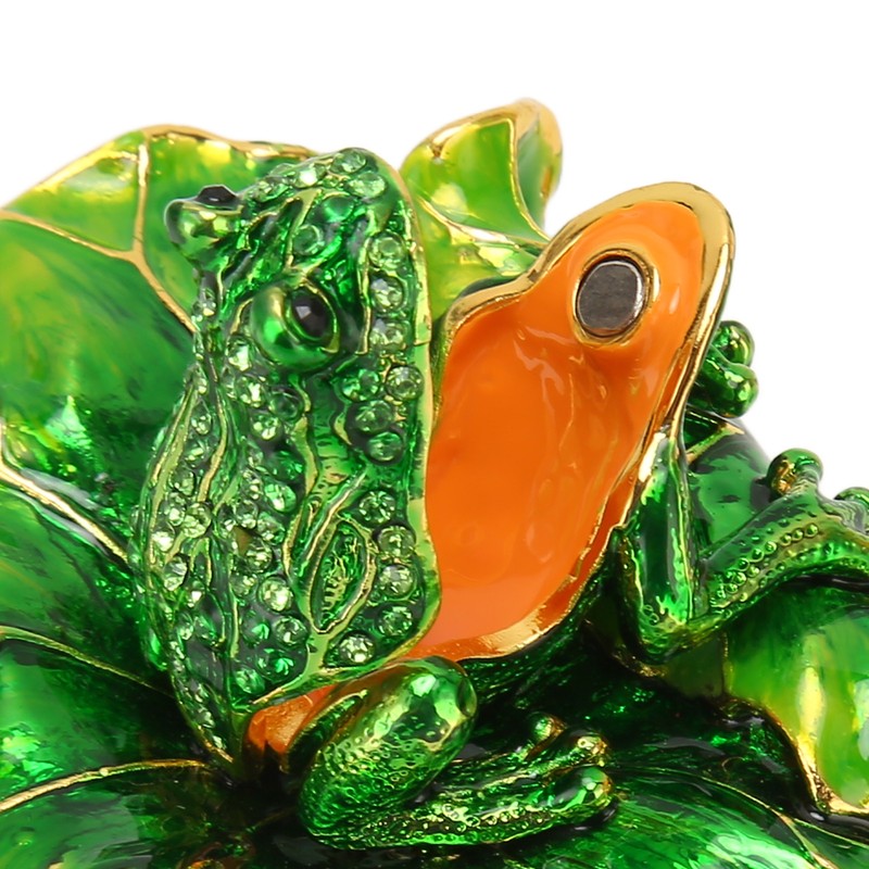Lotus Leaf Frog Jewelry Box Hand Painted Innovative Metal Jewelry
