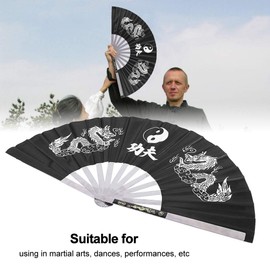 Yosoo Health Gear Tai Chi Fan, Stainless Steel Tai Chi Martial Arts Kung Fu Training Performance Fan, Sports Dance Hand Folding Fan Decorative Folding Fans for Men Women (Black)