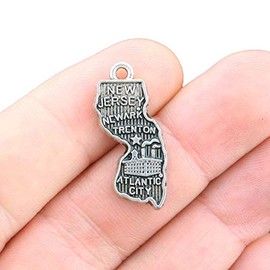 Bohemian Findings 10 State of New Jersey Charms Antique Silver Tone - SC3951