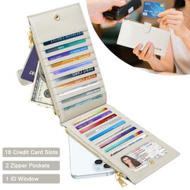 Simikol Wallet Women Crocodile Large Capacity Wallets RFID Blocking Multi Card Organizer Womens Billfold Long Purse Credit Cards Holder with Double Zipper,Beige