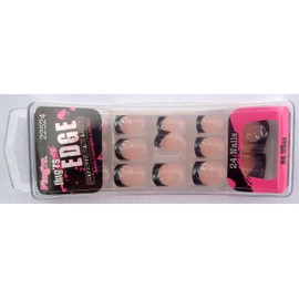 Fing'rs Edge Fake Fingernails Finger Nail Black Tip White Flowers 24 Count Hardcore Nail Addict Glue On