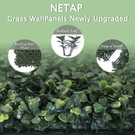 NETAP Artificial Grass Wall Panels, 10"x 10"(12P) Faux Boxwood Panels for Outdoor Indoor Green Grass Wall Decor, Party Wedding Garden Fence Decorations