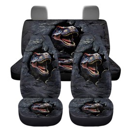 HUISEFOR Dinosaur Car Seat Covers Full Set for Front Back Seat Protector Soft Comfortable Washable Vehicle Seat Cover Front Seat Covers & Rear Bench Seat Cover Auto Interior Accessories