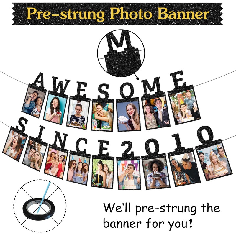 Awesome Since 2010 Photo Banner, Black Gold Sweet 16 Party