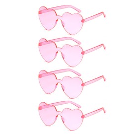 HKOVNE 4 Pairs Pink Heart Shaped Sunglasses for Women Rimless Heart Glasses Bachelorette Sunglasses Bulk Valentines Day Gifts