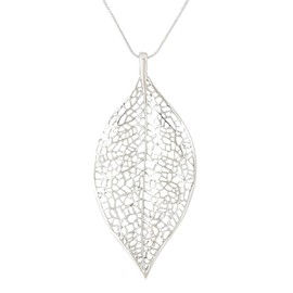 NLCAC Filigree Leaf Pedant Necklace Snake Chain Gorgeous Hollow Leaf Necklace Bohemian Jewelry for Women (Silver Tone)