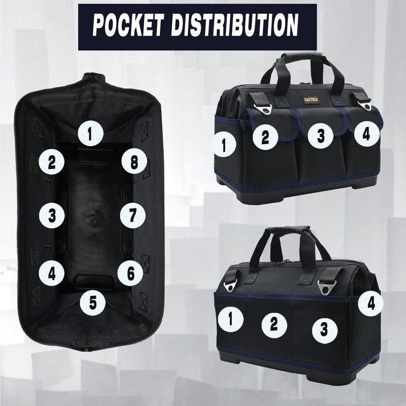 FASTECH 22 Inch Tool Bag, Waterproof Wide Mouth Tool Kit,