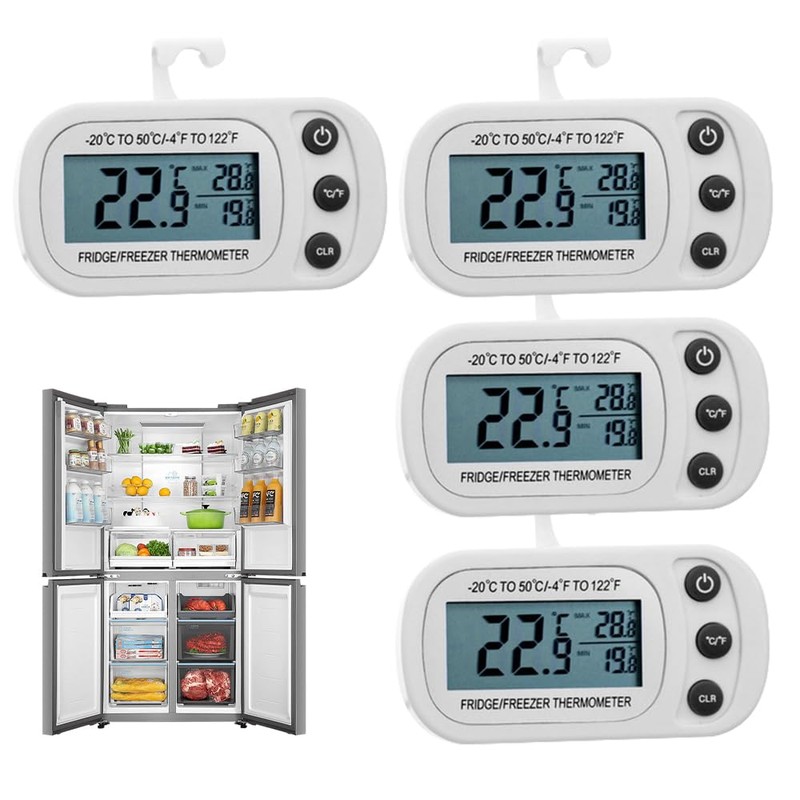 SGZIOO 4 PCS Fridge Thermometer Digital, Freezer Thermometer with LCD