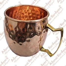 Adonai Hardware Hammered Pure Copper Moscow Mule Mug Set with 4 Straws and 1 Jigger (Natural Copper)