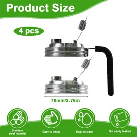 Vikarland Mason Jar-Tapa de Acero Inoxidable con Pico Vertedor para Tarros de Mason de Boca Normal（4 Pcs) Reutilizable Mason Jar Pico Vertedor Flip Cap Tapas para Beber,Estanco(70MM)