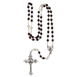 Austrian Crystal OR Glass Catholic Prayer Rosary - Includes Rosary Pouch, "How to Pray the Rosary" and birth month meaning where applicable (Garnet - January - SILVER)