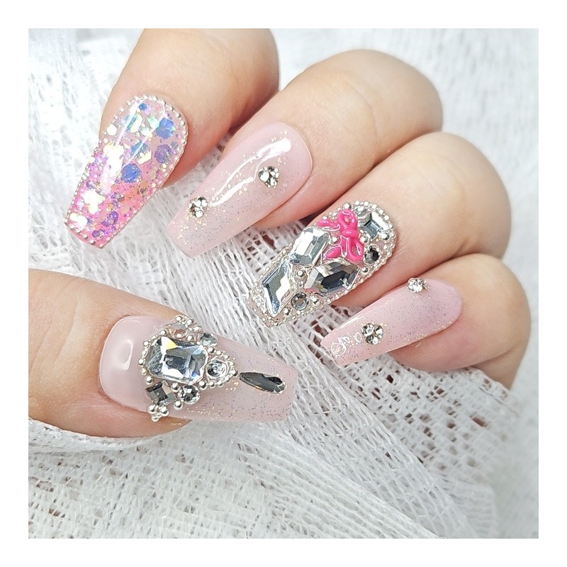 Random design handmade nail tips - long stiletto / 랜덤