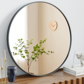 Sweetcrispy Black Round Wall Mirror 24 Inch, Bathroom Mirrors for Over Sink, Circle Mirror for Bathroom, Entryway, Bedroom, Vanity