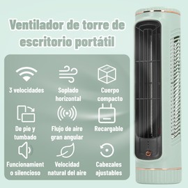Ventilador Portátil de Escritorio sin Aspas con 3 Velocidades, Ventilador de Torre para Dormitorio, Ventilador de Refrigeración de Mesa Silencioso y Recargable para Dormitorio