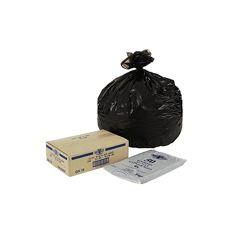 50 Pcs X 72-77L Black Garbage Bin Liners Economy Bags