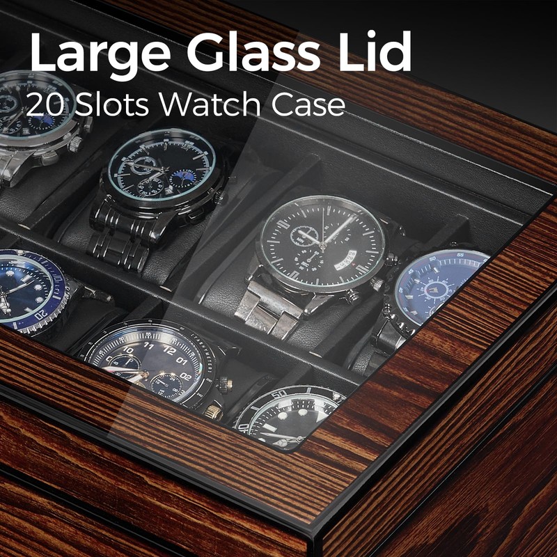 BEWISHOME High-End Watch Box, 20-Slot Watch Case with Large Glass