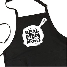 ApronMen, Real Men Don't Use Recipes - Funny Aprons For Men- Adjustable Straps One Size Fits All Grilling Aprons With Pockets