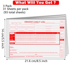 XUEJITECH 3 Pack Truck Driver Daily Log Book with 7 & 8 Day Recap, 8.5 x 5.5 Inch 2-Ply Carbonless DOT Paper Driver Log Books for Truckers, 31 Sets of Forms per Book