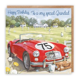 Hunts England - 75th Grandad Classic Sports Car Birthday Card - Happy Birthday - 75 - To A Very Special Grandad - Artistic Car Birthday Card - Milo's - Cricket Match