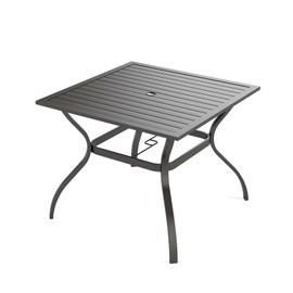 PHI VILLA 37" Metal Steel Slat Patio Dining Table Square Backyard Bistro Table Outdoor Furniture Garden Table, 1.57” Umbrella Hole, Black
