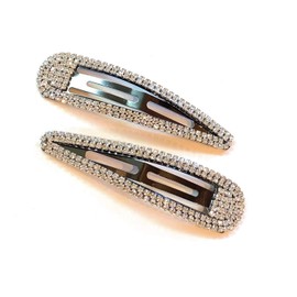 Mia Beauty Large Rhinestone Snip Snap Barrettes Hair Accessories for Women, Teens, Dress Up, Casual, Trendy | Gunmetal Hematite + Clear Stones