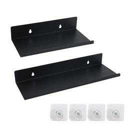EULAPGOE Wall Shelf, Black, Pack of 2 Metal Shelves, Hanging, Bathroom Shelves, Floating Shelves, Floating Steel Shelves for Kitchen, Living Room, Bedroom, Office (20 cm)