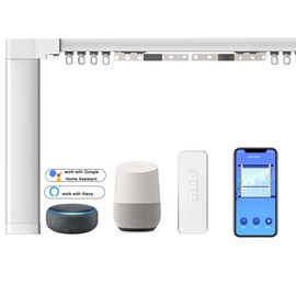 Celling Smart Curtains System, Electric Track with Adjustable Rail,Automatic Curtain Opener,Motorized Curtains Rods With Remote, Compatible with Alexa/Google Home (Up to 160in)