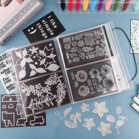 10 Pcs Magnetic Sheets and Storage Bags for Stamps and Dies Storage with Album Pocket, Stamp & Cutting Dies Die Cut Storage Set for Storage Die Cutting, DIY Scrapbooking Card Making Supplies (Clear)