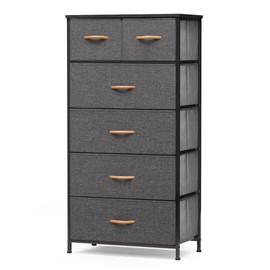 Dresser Storage Tower with Drawers, Fabric Tall Dresser Drawer for Bedroom, Office, Entryway, Living Room and Closet- Sturdy Steel Frame, Easy Pull Bins & Wooden Top