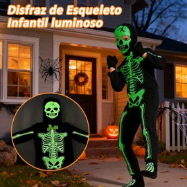 Disfraz de Esqueleto de Halloween para Niños,Efecto Luminoso,Disfraz de Halloween Skelebones,Regalos,para Espectáculos Escénicos de Disfraces de Rol de Fiestas,Halloween Cosplay